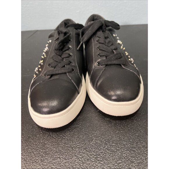 Chicos Shoes Womens 9.5 Black Leather Studded Sneakers Casual Embellished Street - Picture 2 of 9